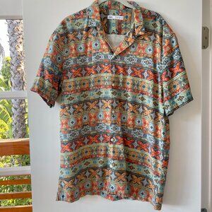 Zara Short-Sleeve, Button-Down Shirt in Mosaic Print, Size Large